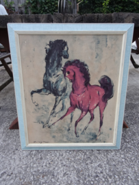 Vintage schilderij - prent - paard - paarden - VERKOCHT