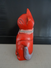 Beeldje poes - kat - rood - hout - VERKOCHT
