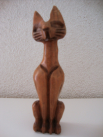 Vintage beeldje houten kat - VERKOCHT