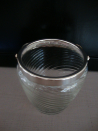 Vintage glazen pot met zilveren hengsel - VERKOCHT