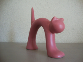 Vintage beeldje poes kat - aardewerk - roze - VERKOCHT