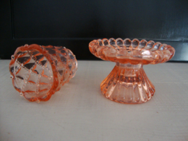 Vintage kandelaar - zalm - glas - VERKOCHT