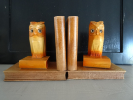 Vintage boekensteunen uil - hout - VERKOCHT