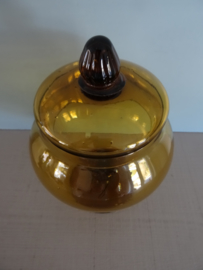 Glazen potje - amber - dekselpotje - VERKOCHT