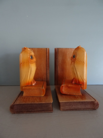 Vintage boekensteunen uil - hout - VERKOCHT