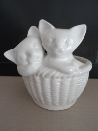 Vintage bloempotje - poes - kat - wit - VERKOCHT
