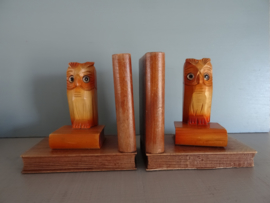 Vintage boekensteunen uil - hout - VERKOCHT