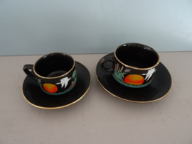 Vintage kop en schotel - zwart - vogel - Chinees -  VERKOCHT