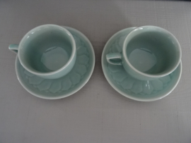 Kop en schotels Celadon - koi karper - VERKOCHT