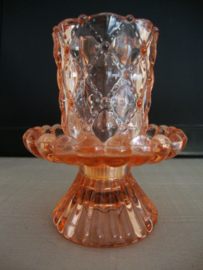 Vintage kandelaar - zalm - glas - VERKOCHT