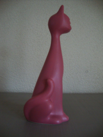 Vintage beeldje poes kat - roze - aardewerk - VERKOCHT