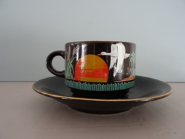 Vintage kop en schotel - zwart - vogel - Chinees -  VERKOCHT