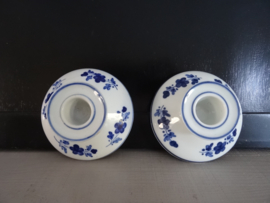Kandelaren - Blauw/wit - bloemetjes - VERKOCHT