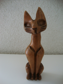 Vintage beeldje houten kat - VERKOCHT