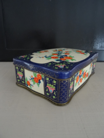 Blik - trommel - donkerblauw - bloemen - VERKOCHT