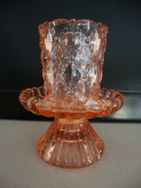 Vintage kandelaar - zalm - glas - VERKOCHT