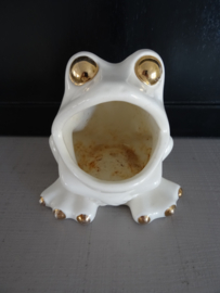 Bloempotje - kikker vintage - wit/goud - VERKOCHT