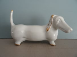 Vintage beeldje teckel - wit goud - VERKOCHT
