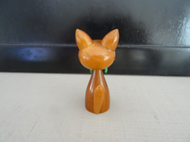 Vintage beeldje poes - kat - hout - VERKOCHT