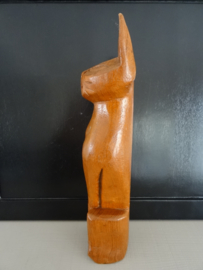 Houten beeld poes kat - vintage - VERKOCHT