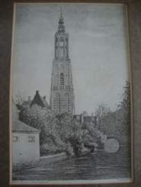 Ets / tekening Onze Lieve Vrouwentoren Amersfoort - VERKOCHT