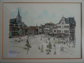 Bergen op Zoom - Stadhuis Grote Markt - Lithografie - Jos van Dijk
