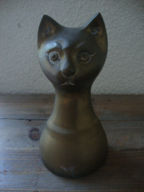 Koperen beeldje poes kat - VERKOCHT
