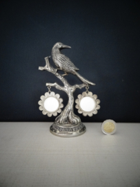 Vintage fotolijstje aan tak met vogel - zilverkleurig