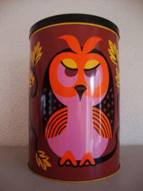 Groot vintage blik trommel - uil - VERKOCHT