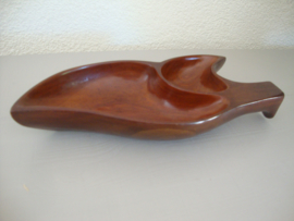Vintage snackschaal hout - vogel - VERKOCHT