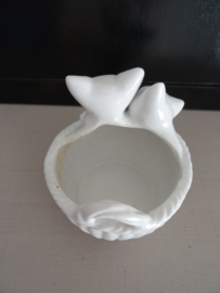 Vintage bloempotje - poes - kat - wit - VERKOCHT