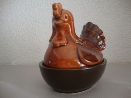Vintage dekschaaltje kip - bruin aardewerk - VERKOCHT