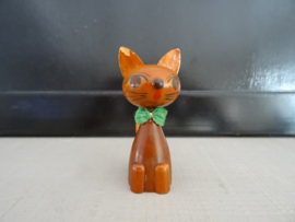Vintage beeldje poes - kat - hout - VERKOCHT