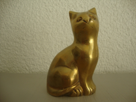 Koperen beeldje poes kat - VERKOCHT
