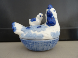 Schaaltje kip - blauw/wit - VERKOCHT