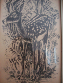 Vintage schilderijtje - hertjes - Cocky - VERKOCHT