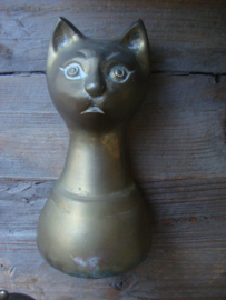 Koperen beeldje poes kat - VERKOCHT