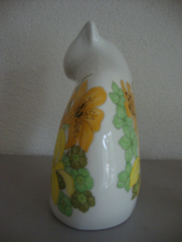 Beeld witte poes kat met bloemen - VERKOCHT