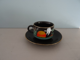 Vintage kop en schotel - zwart - vogel - Chinees -  VERKOCHT