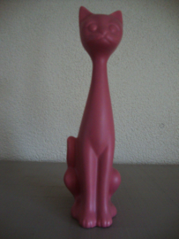 Vintage beeldje poes kat - roze - aardewerk - VERKOCHT