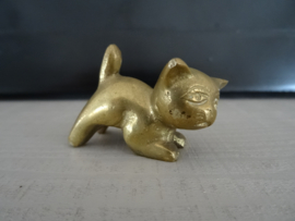 Koperen beeldje poes - kat - vintage - VERKOCHT