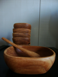 Set teak houten schaaltjes met lepel - Thailand - VERKOCHT