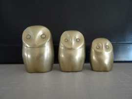 Set van 3 vintage uiltjes - koper of messing - VERKOCHT