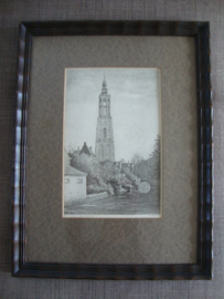 Ets / tekening Onze Lieve Vrouwentoren Amersfoort - VERKOCHT