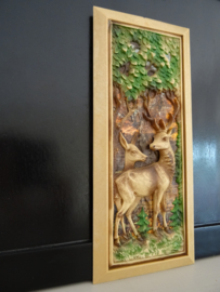 Vintage schilderijtje hertjes - kunststof - Germany - VERKOCHT