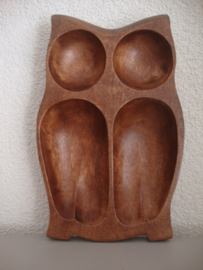 Vintage houten snackschaal uil - VERKOCHT