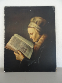 Oude prent - Lezende oude vrouw - Gerrit Dou - VERKOCHT