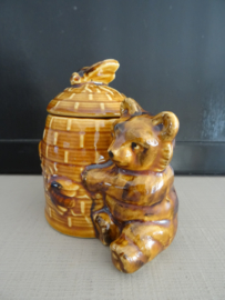 Honingpot bijenkorf met beer -  vintage - VERKOCHT
