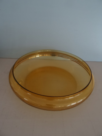 Vintage dekselschaal - glas - amber met goudkleur - VERKOCHT