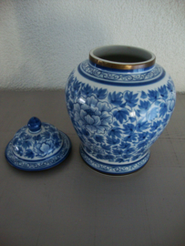 Dekselpot blauw wit - Thailand - bronzen strip - VERKOCHT